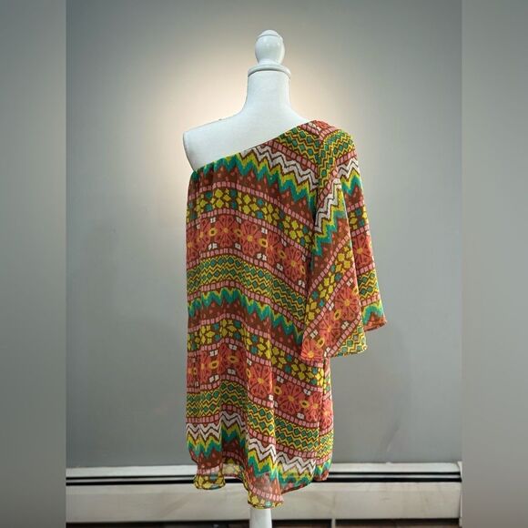 Brown Judith March One-Sleeve Mini Dress Size L EUC - Picture 2 of 6